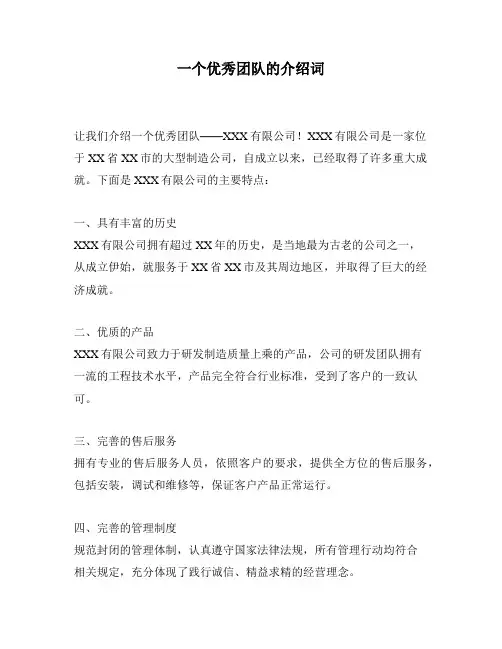 一个优秀团队的介绍词