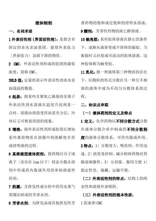 药品生产技术《知识点总结~液体药剂》