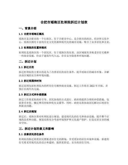 合肥市瑶海区杜坝院拆迁计划表