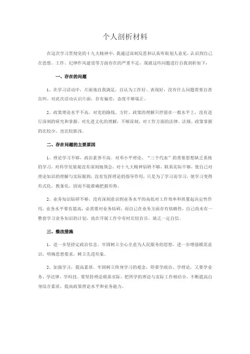 2018年个人剖析材料