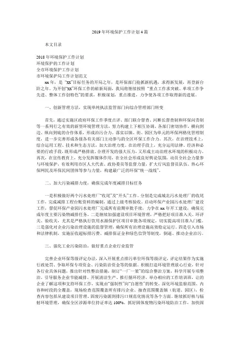 2019年环境保护工作计划4篇.doc