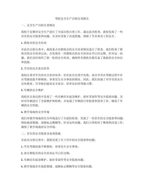 驾校安全生产自检自查报告
