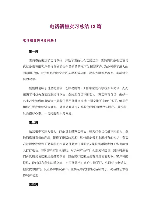 电话销售实习总结13篇