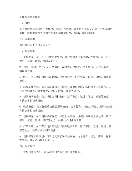 工作惩罚制度模板