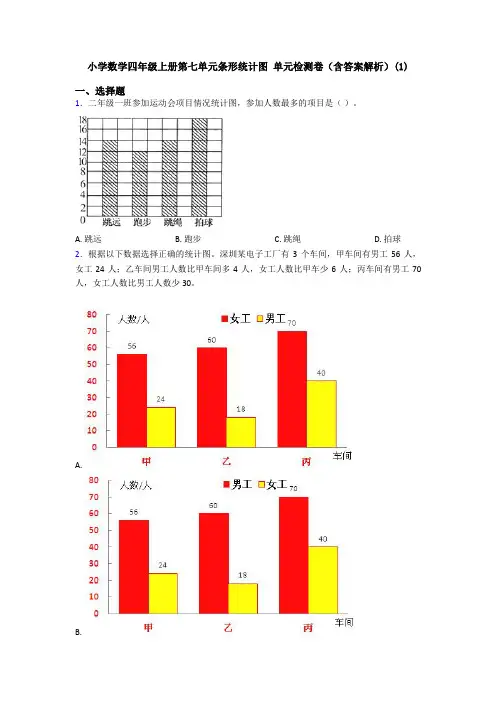 小学数学四年级上册第七单元条形统计图 单元检测卷(含答案解析)(1)