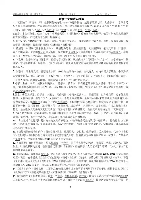 苏教版高中语文文学常识整理(非常完善)