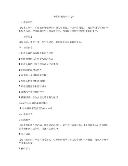 班级助理培训计划表