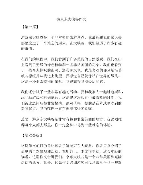 游京东大峡谷作文