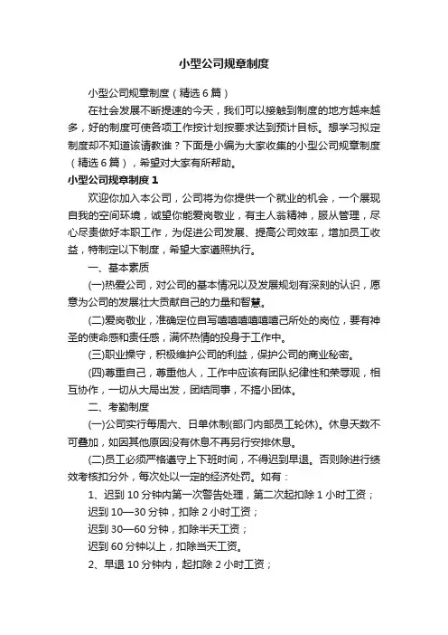 小型公司规章制度（精选6篇）