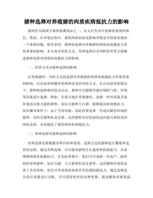 猪种选择对养殖猪的肉质疾病抵抗力的影响
