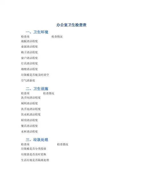 办公室卫生检查表