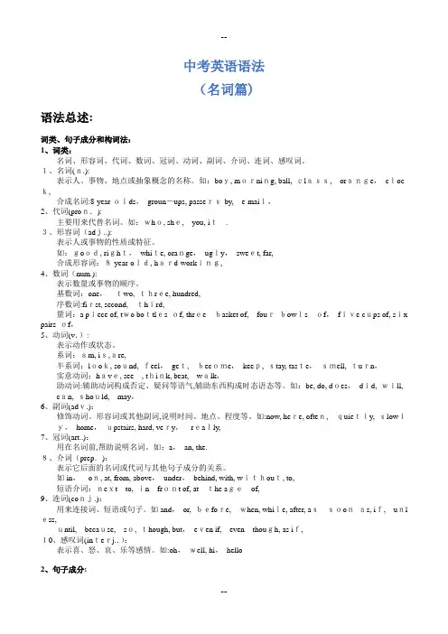 初中英语语法名词篇(附习题和答案)