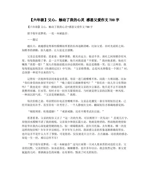 【六年级】父心,触动了我的心灵 感恩父爱作文700字