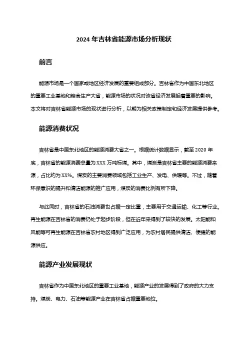 2024年吉林省能源市场分析现状