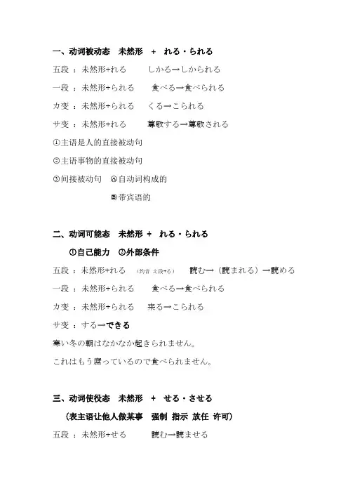 日语语法(被动,可能,使役,被役)