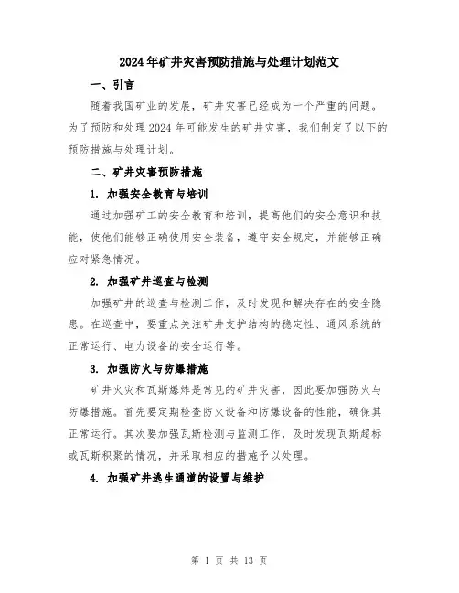 2024年矿井灾害预防措施与处理计划范文（五篇）