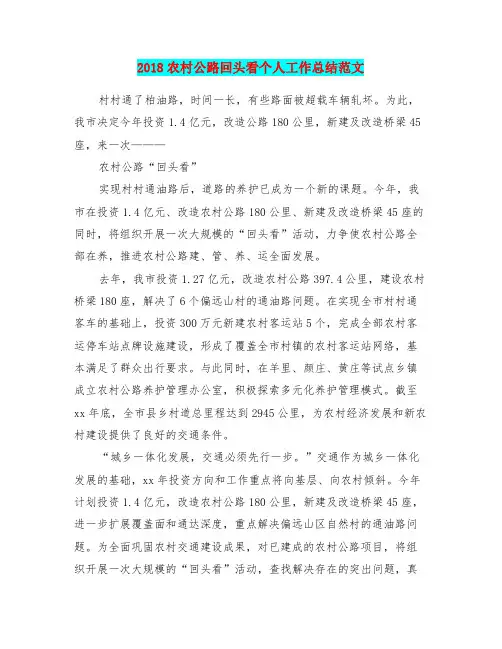 2018农村公路回头看个人工作总结范文