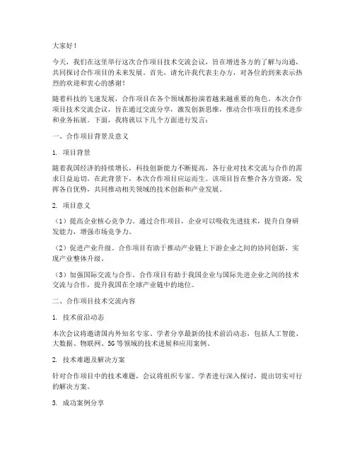 合作项目技术交流发言稿