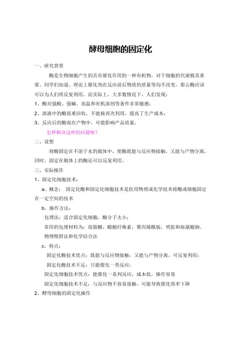 高中生物选修一教案：课题3 酵母细胞的固定化