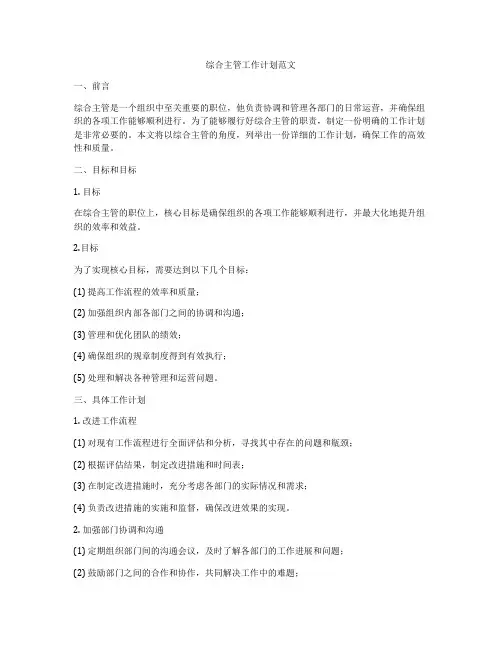 综合主管工作计划范文