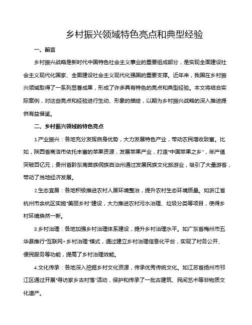 乡村振兴领域特色亮点和典型经验