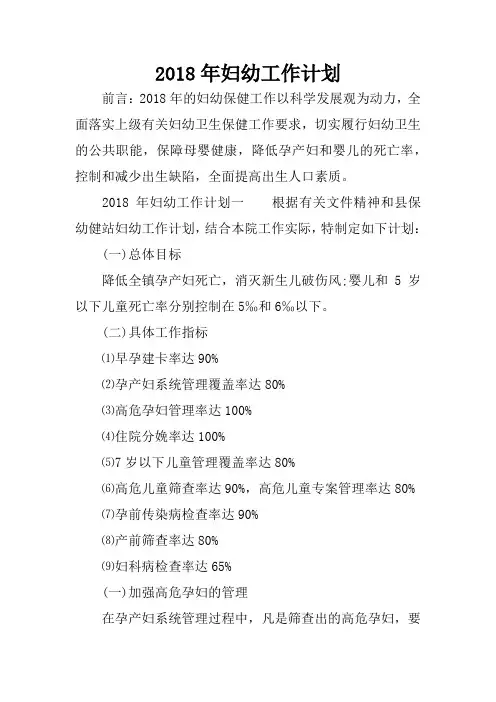 2018年妇幼工作计划