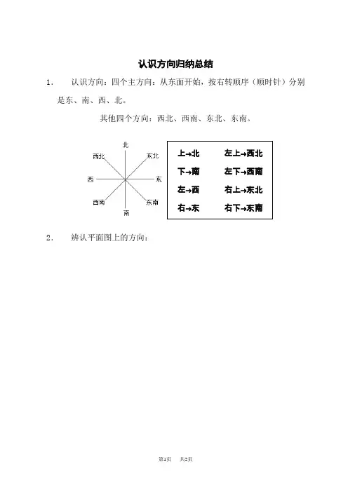 苏教版小学二年级下册数学知识点归纳 三 认识方向
