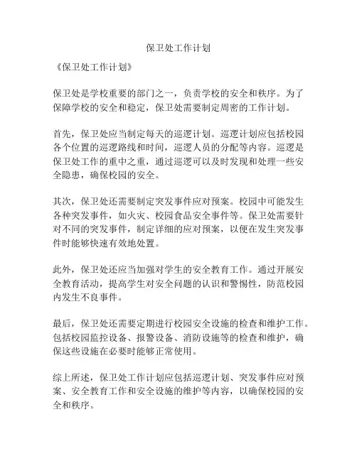 保卫处工作计划