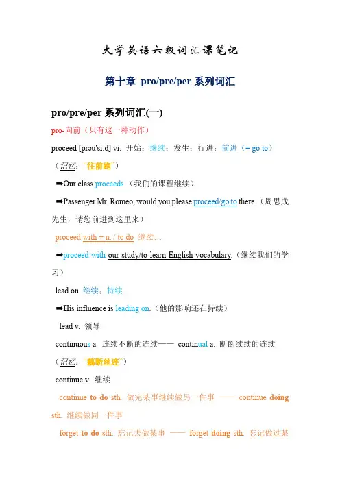 英语六级词汇课笔记-10-pro、pre、per系列词汇