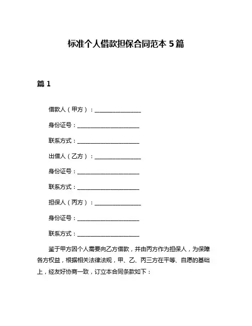 标准个人借款担保合同范本5篇