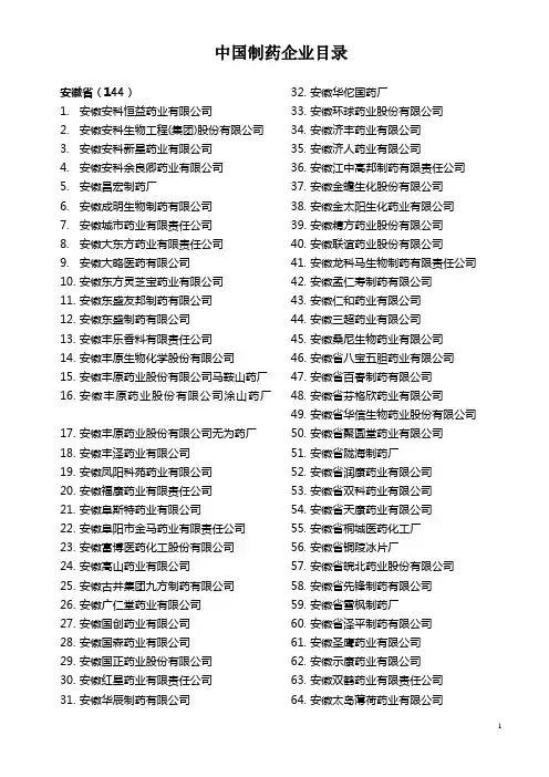 全国制药厂目录