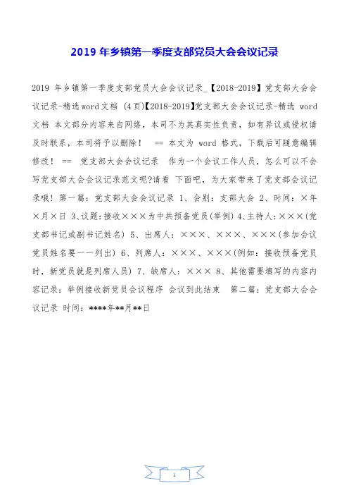 2019年乡镇第一季度支部党员大会会议记录.doc