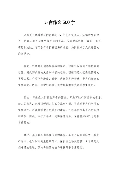 五官作文500字