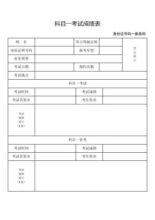 (完整word版)科目一考试成绩表