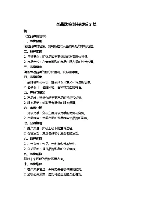 某品牌策划书模板3篇