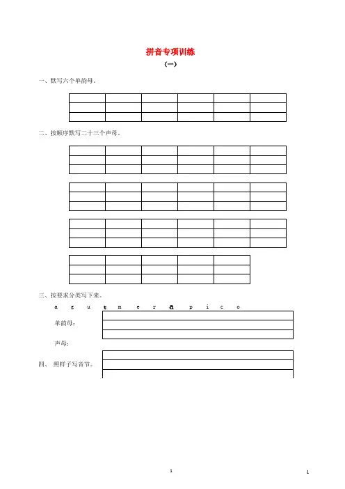 一年级语文上册拼音专项训练新人教版