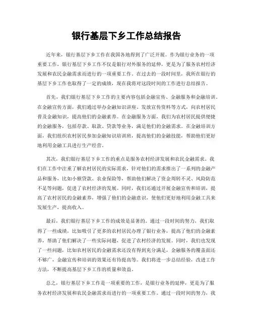 银行基层下乡工作总结报告