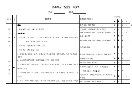 真空静脉采血技术操作考核评分标准