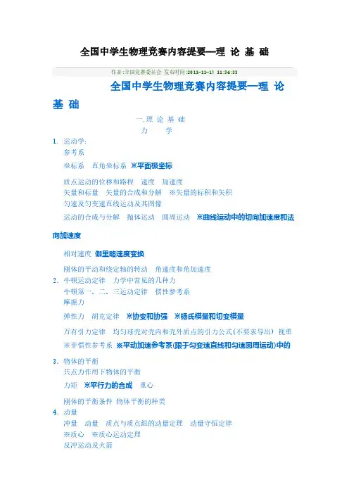 【免费下载】全国中学生物理竞赛内容提要