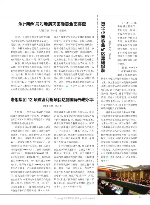 洛钼集团12项综合利用项目达到国际先进水平