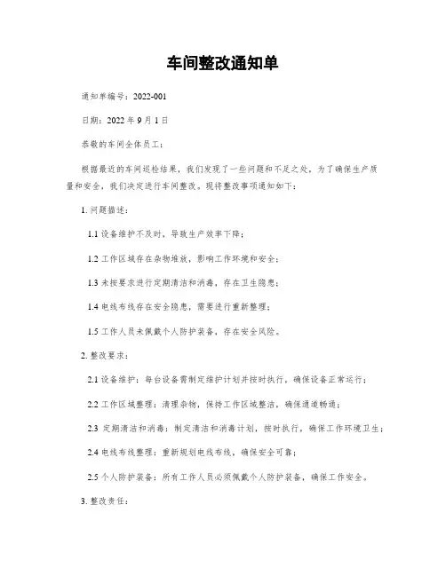 车间整改通知单