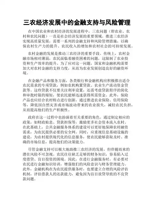 三农经济发展中的金融支持与风险管理