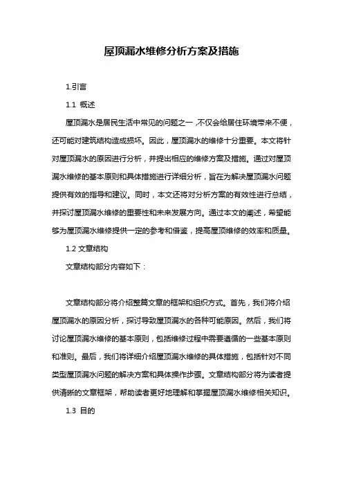 屋顶漏水维修分析方案及措施