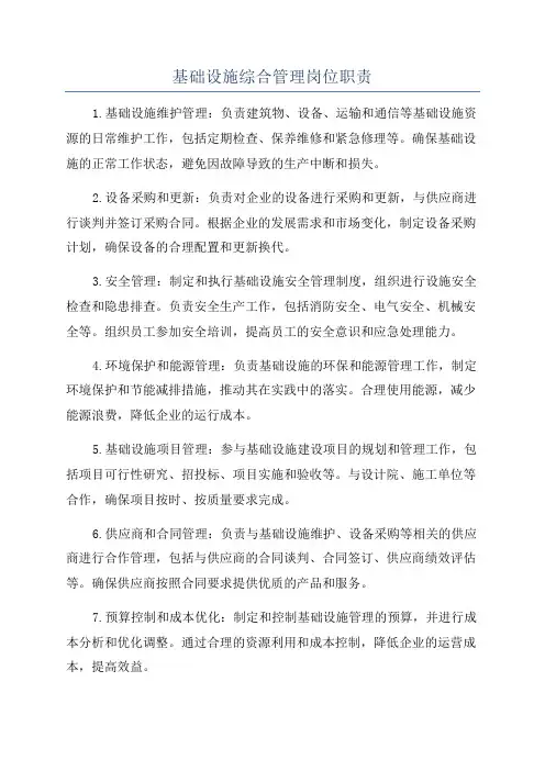 基础设施综合管理岗位职责