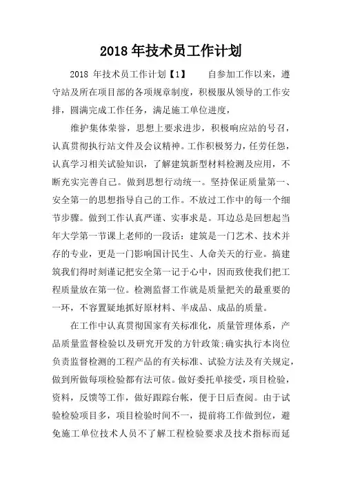 2018年技术员工作计划