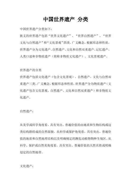 中国世界遗产 分类
