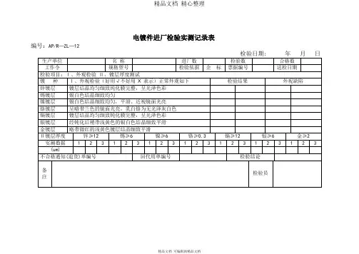 电镀件进厂检验实测记录表