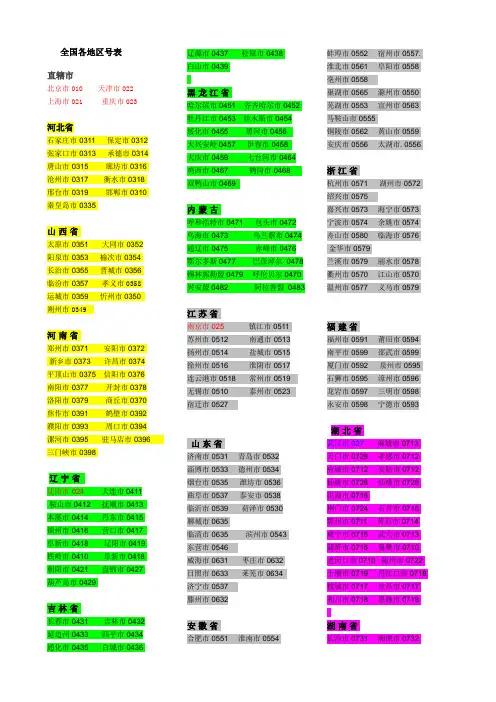 全国各地区号表