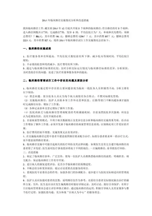 2014年度临床路径实施情况分析和改进措施