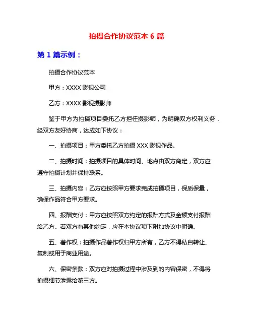 拍摄合作协议范本6篇